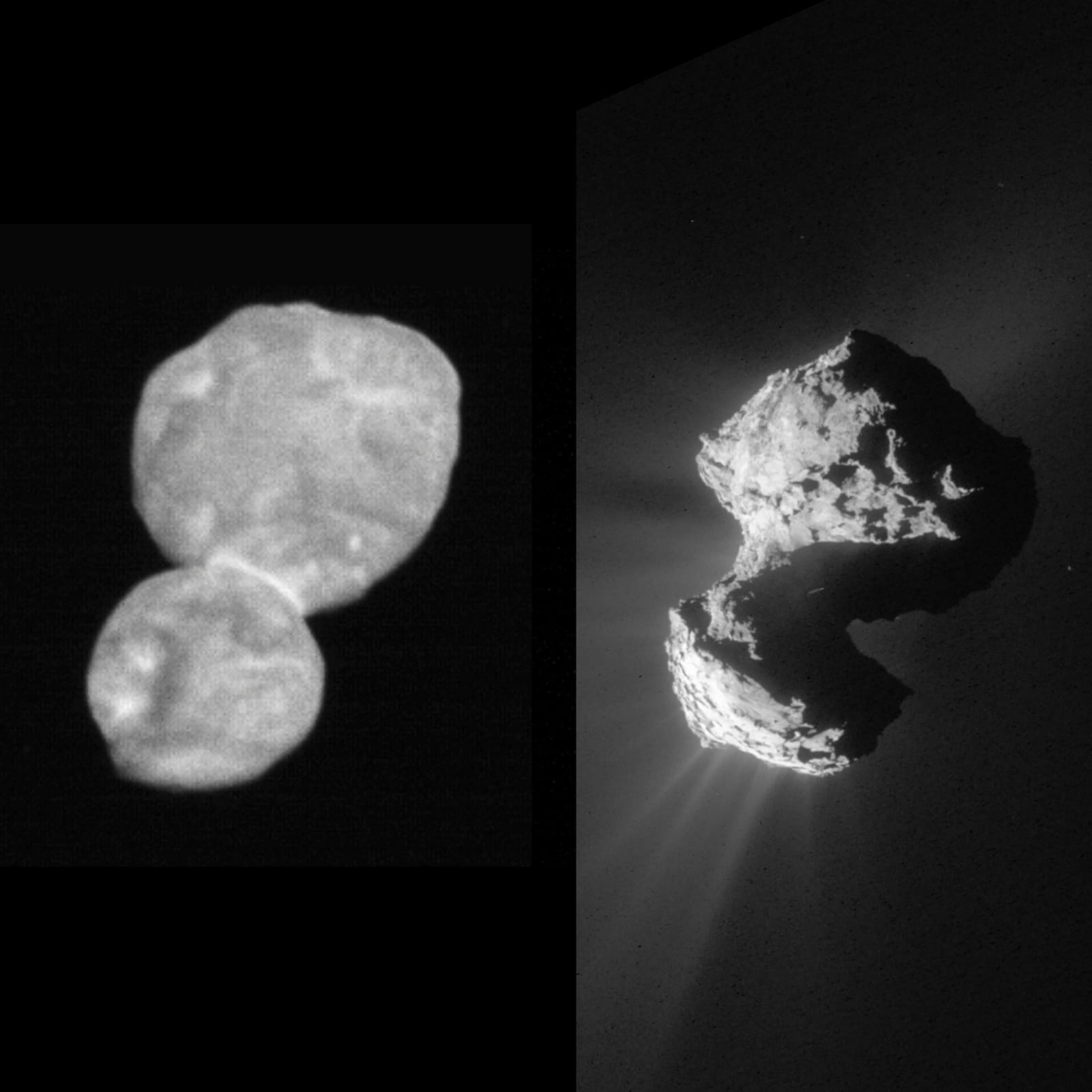 Comparison of smooth Kuiper Belt Object and battered comet.