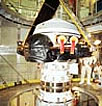 Genesis spacecraft mounted in fairing days before it was launched (small)