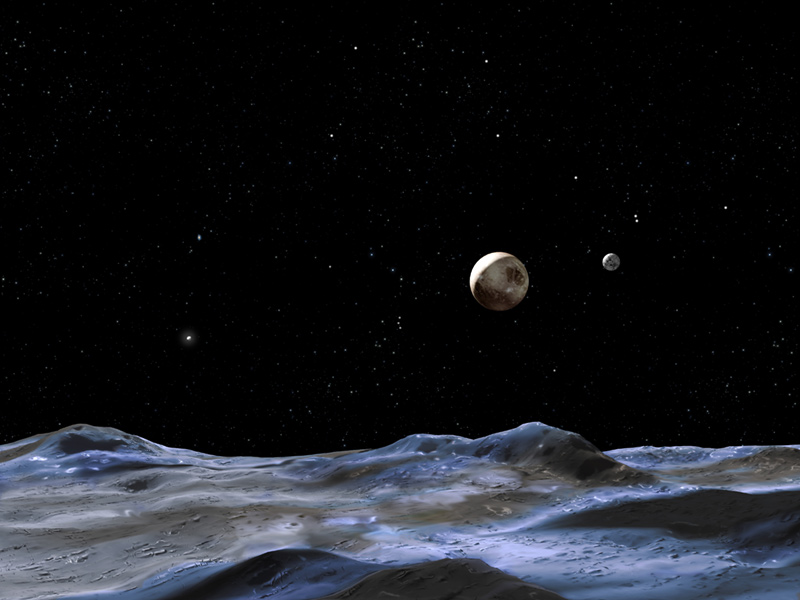 Artist concept of Pluto from one of its moons surface