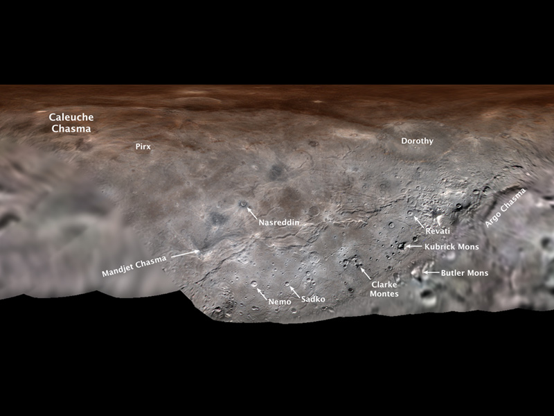 Image of Charon with landscape features labelled