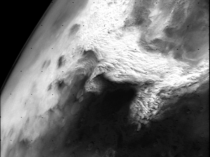 Black and white image on Mars.