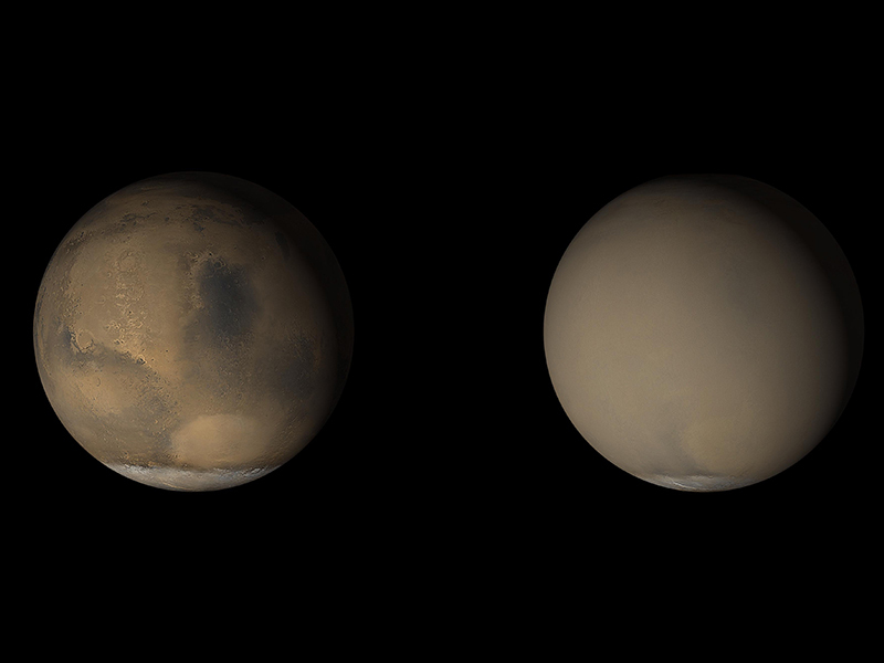 A dust storm envelops Mars in this series of images.
