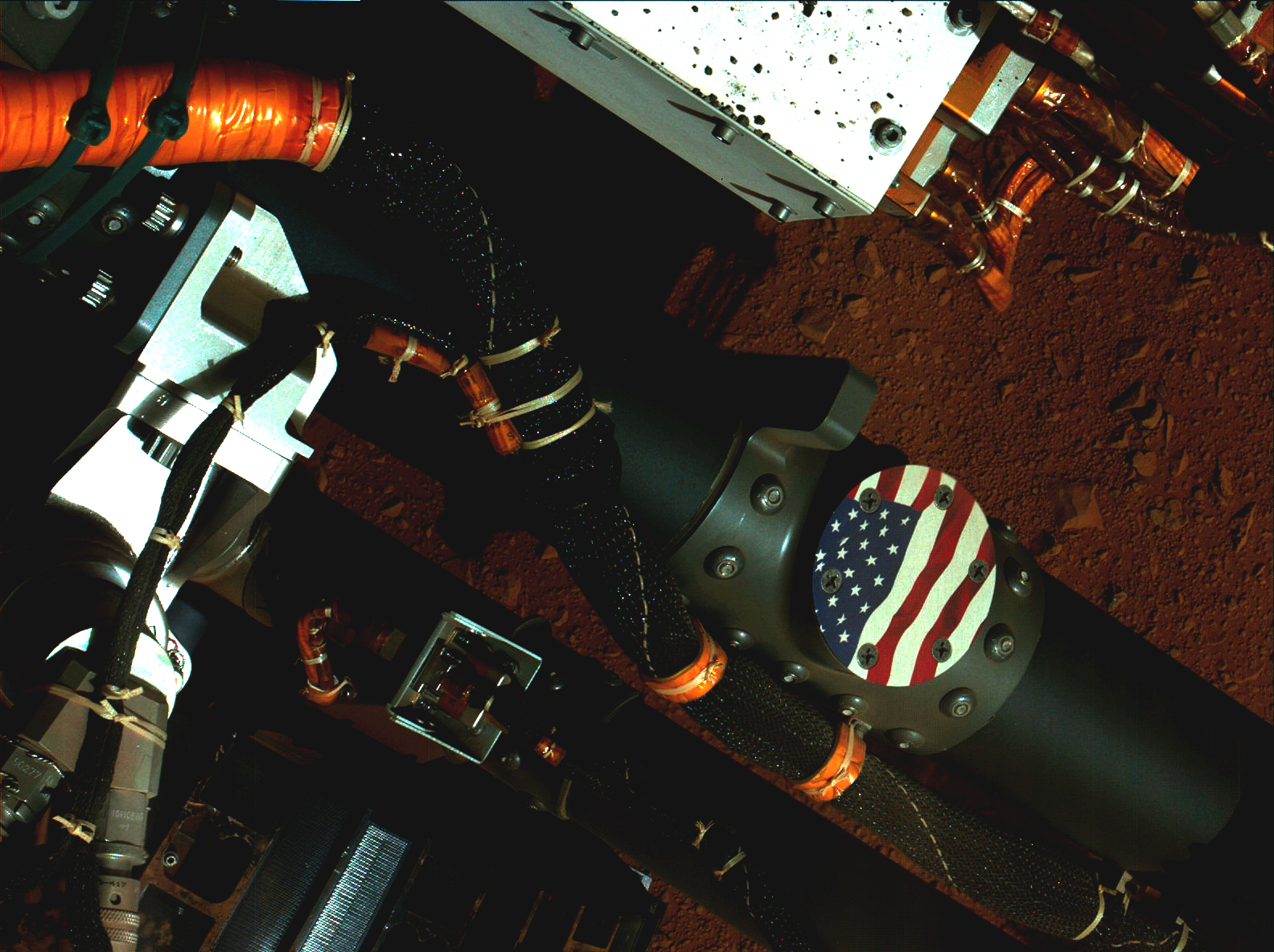 u.s. flag visible on hardware on mars rover
