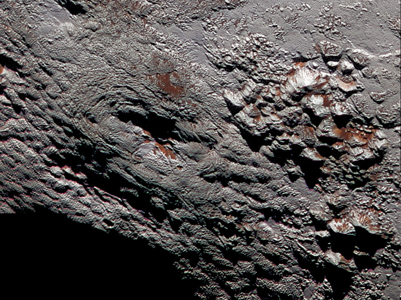 Close up of probable ice volcano on Pluto.