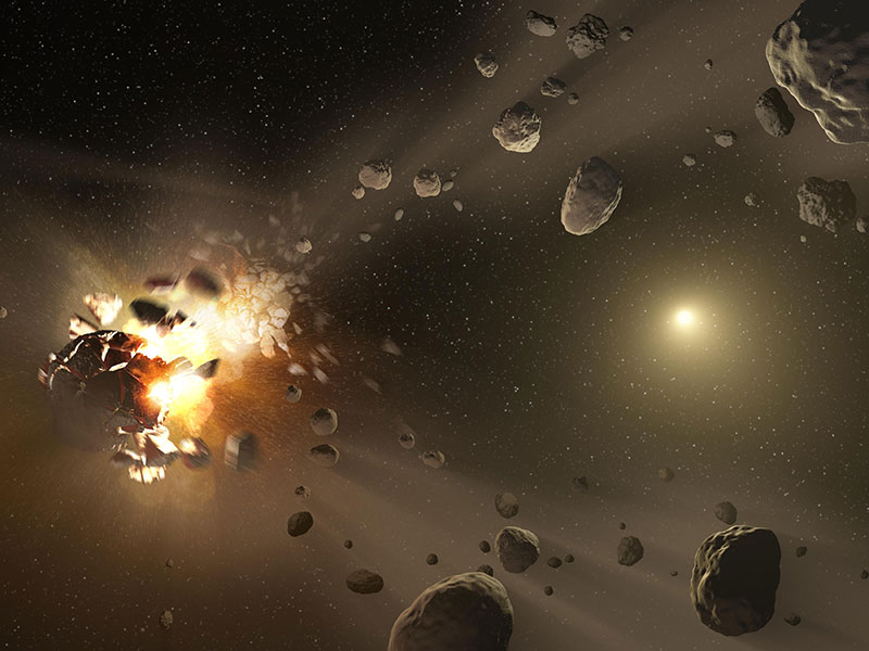 Artist's concept of asteroids colliding.