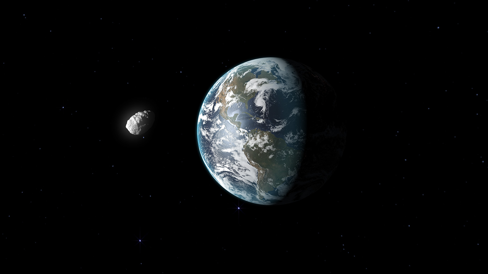 Illustration of asteroid close to Earth.