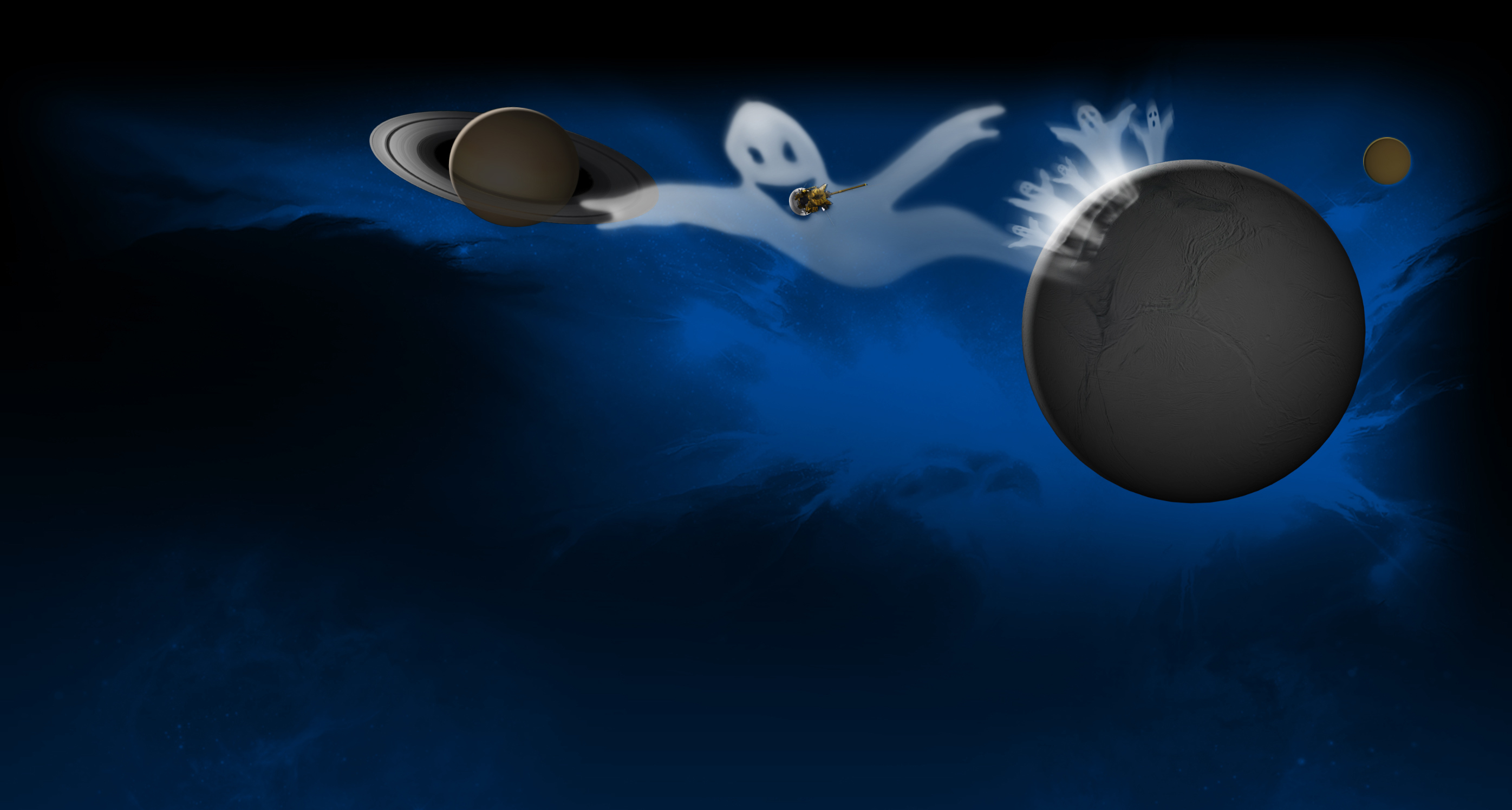 Illustration of ghosts coming out of Enceladus.