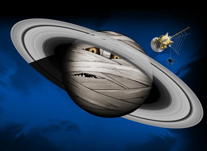Illustration of Saturn wrapped up like a mummy