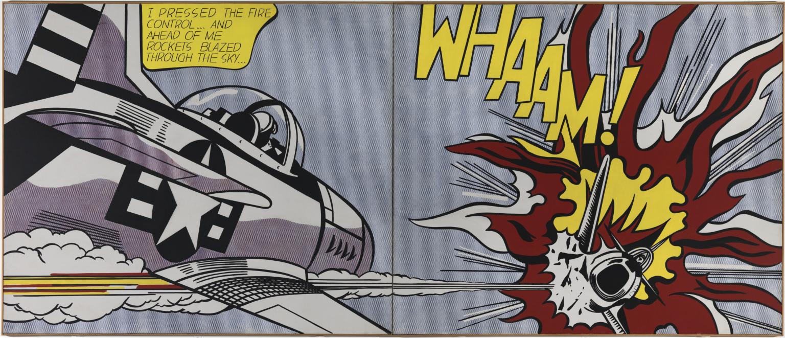 Classic artwork showing jet fighter shooting down another jet.