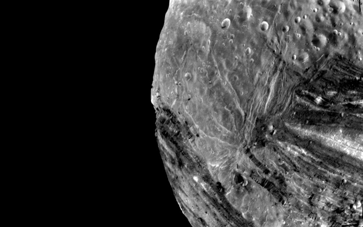 Voyager 2 image of Uranus' moon Miranda