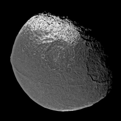 An image captured by Cassini of Saturn's moon Iapetus.