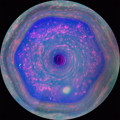 Animated, color-enhanced view of Saturn's Hexagon in motion.