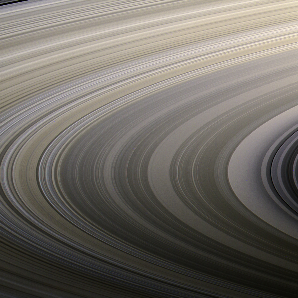Detailed color view of Saturn's rings.