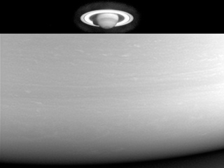 Two views of Saturn, from far away and up close