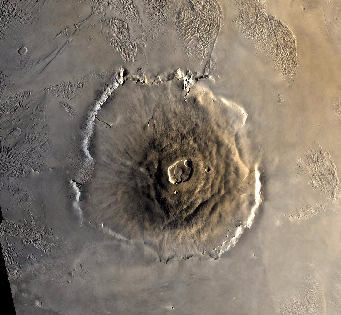 Mars volcano seen from straight above in orbit.