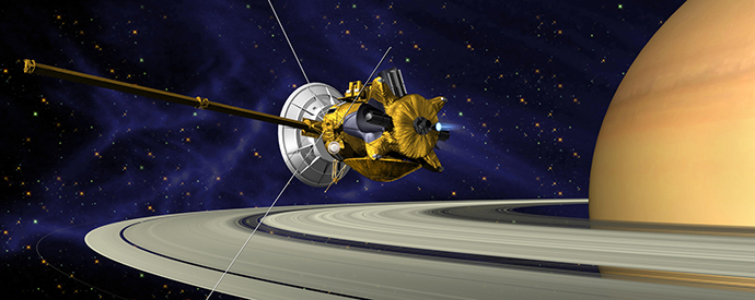 Artist's concept of Cassini doing an engine burn.