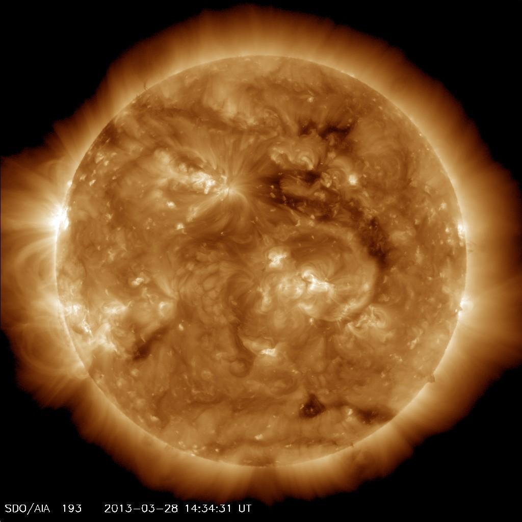 The dark region seen on the face of the sun at the end of March 2013