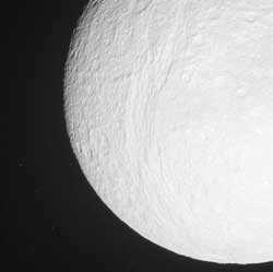Tethys from approximately 81,580 miles (131,290 kilometers) away.