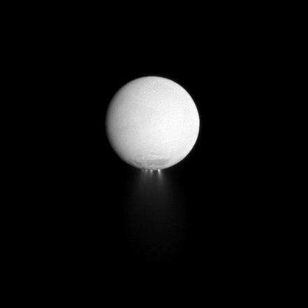 At least four distinct plumes of water ice spew out from the south polar region of Saturn's moon Enceladus