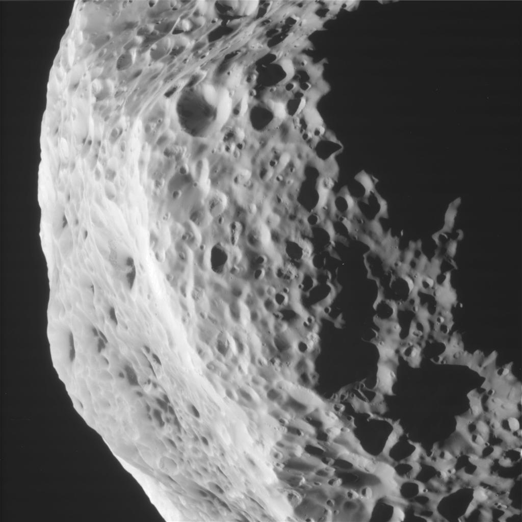 View taken by NASA's Cassini spacecraft of Saturn's moon Hyperion. Credit: NASA/JPL-Caltech/Space Science Institute