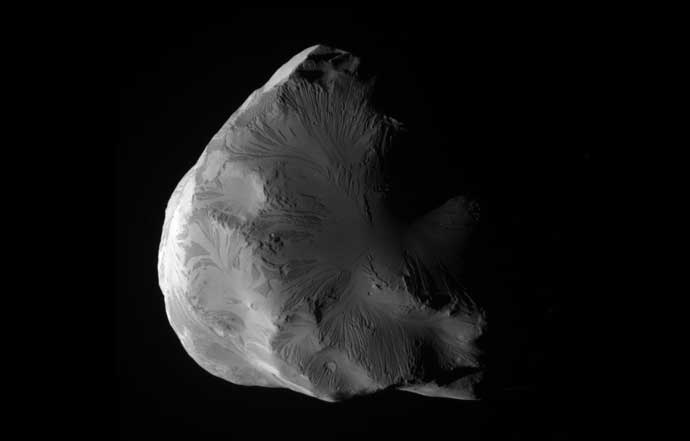 Cassini obtained this unprocessed image of Saturn's moon Helene on June 18, 2011