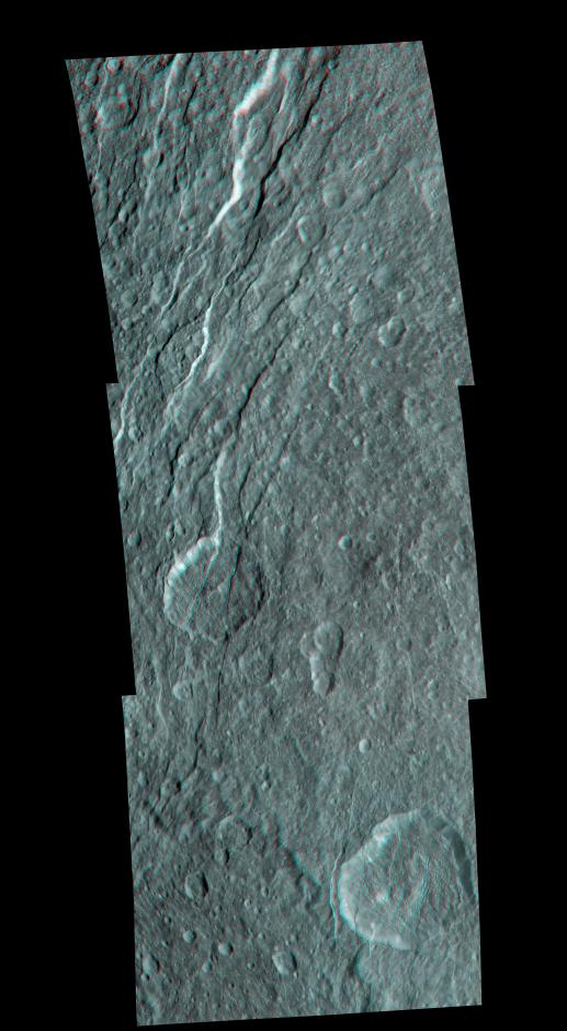 3-D image of wispy fractures on Rhea
