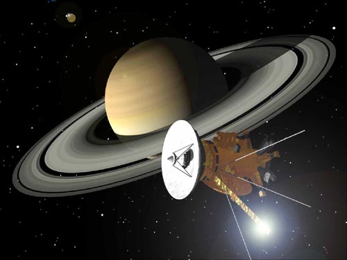 Artist's concept of Cassini at Saturn.