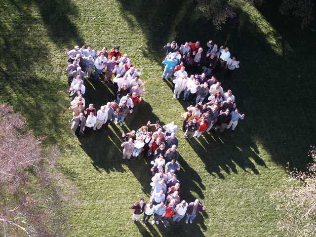 team members arranged into message DS1 seen from above