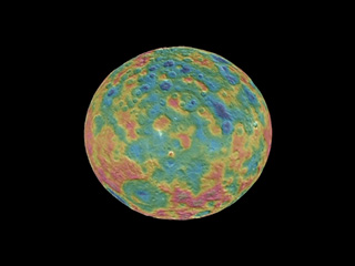 Animated gif using images from NASA's Dawn mission showing the topography of the dwarf planet Ceres