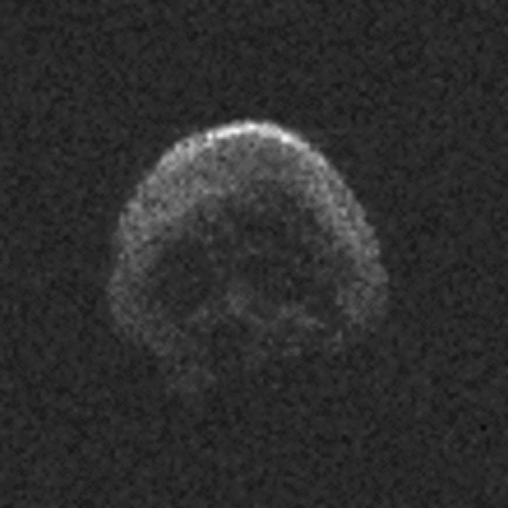 Animated GIF of comet/asteroid that looks like a skull.