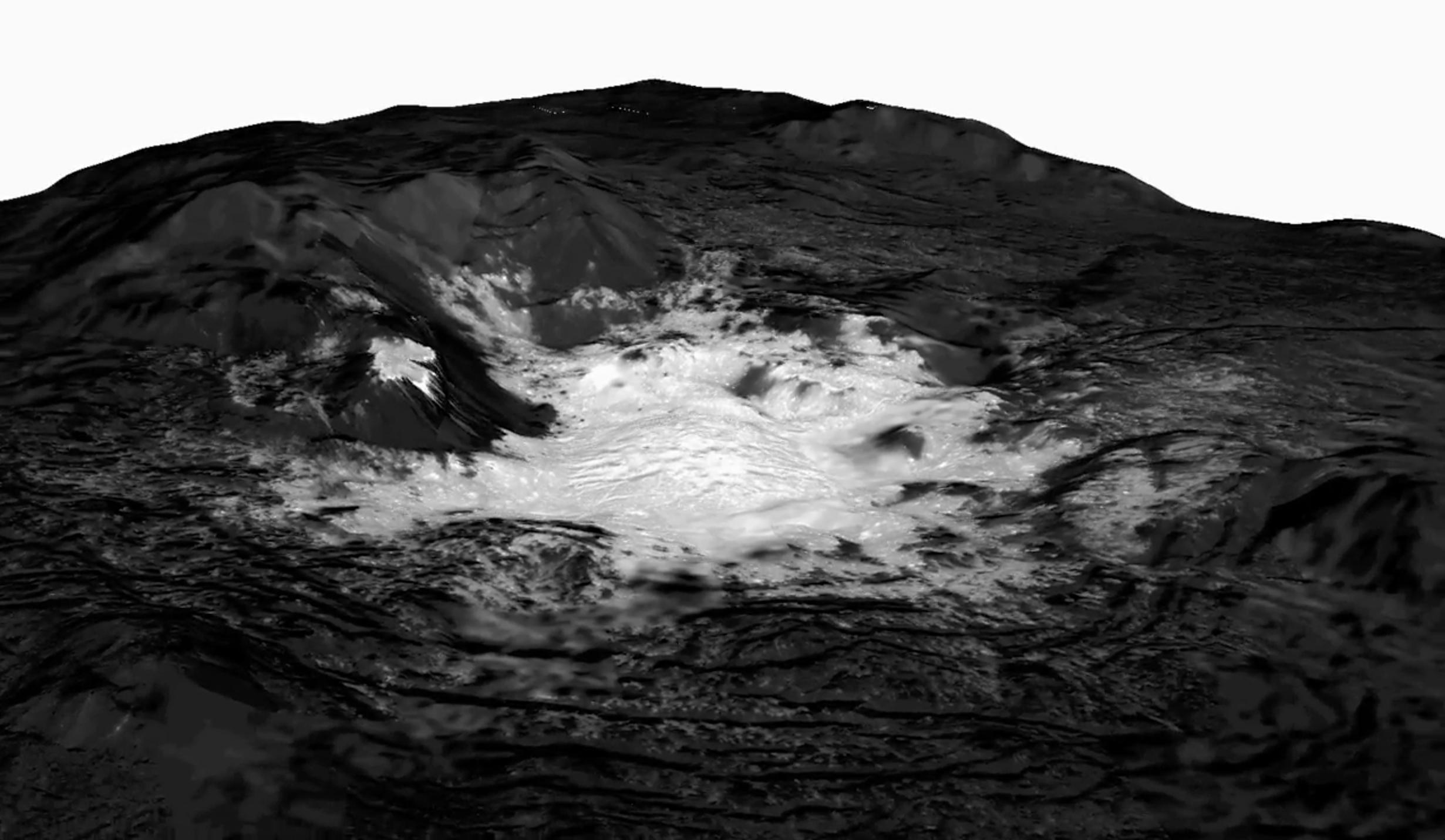 Topography model of bright white area on Ceres