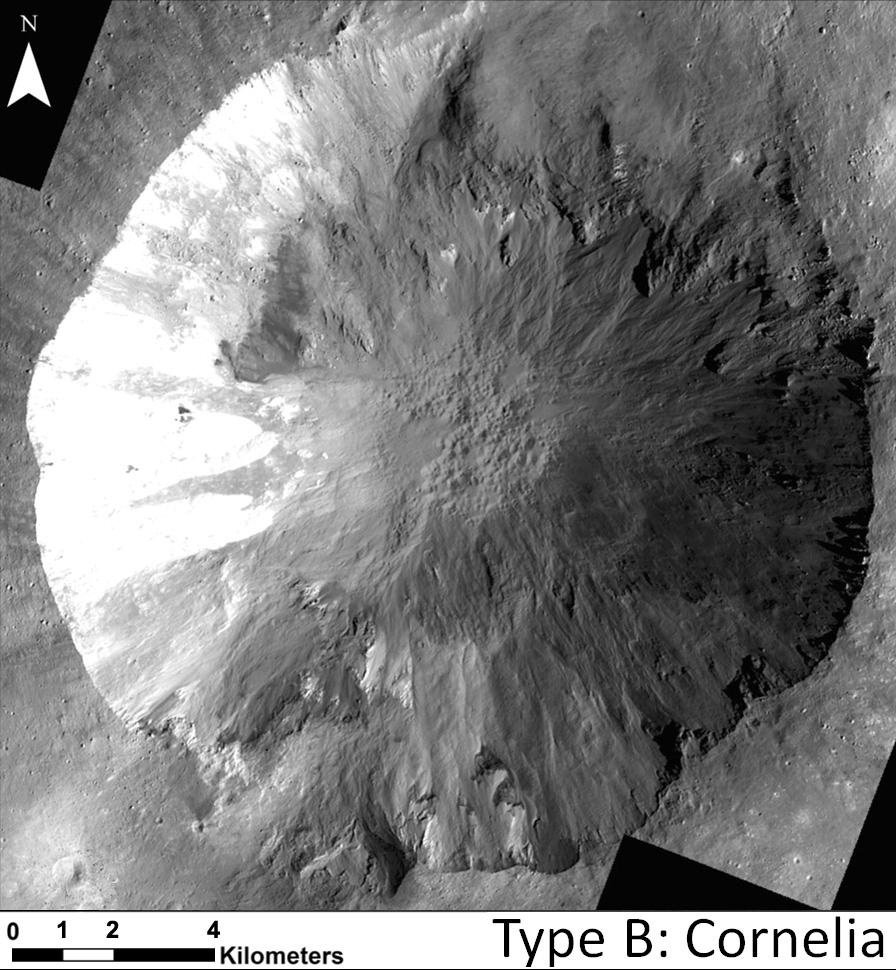 Overhead view of steep impact crater