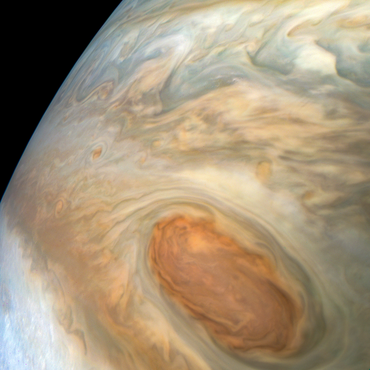 close-up of the clouds in the great red spot