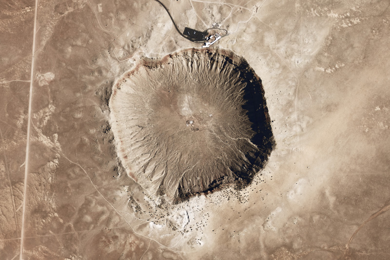 Aerial view of Meteor Crater in Arizona.