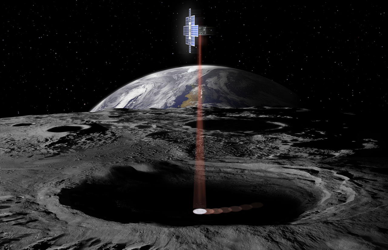 Artist's concept of Lunar Flashlight mission at the Moon.