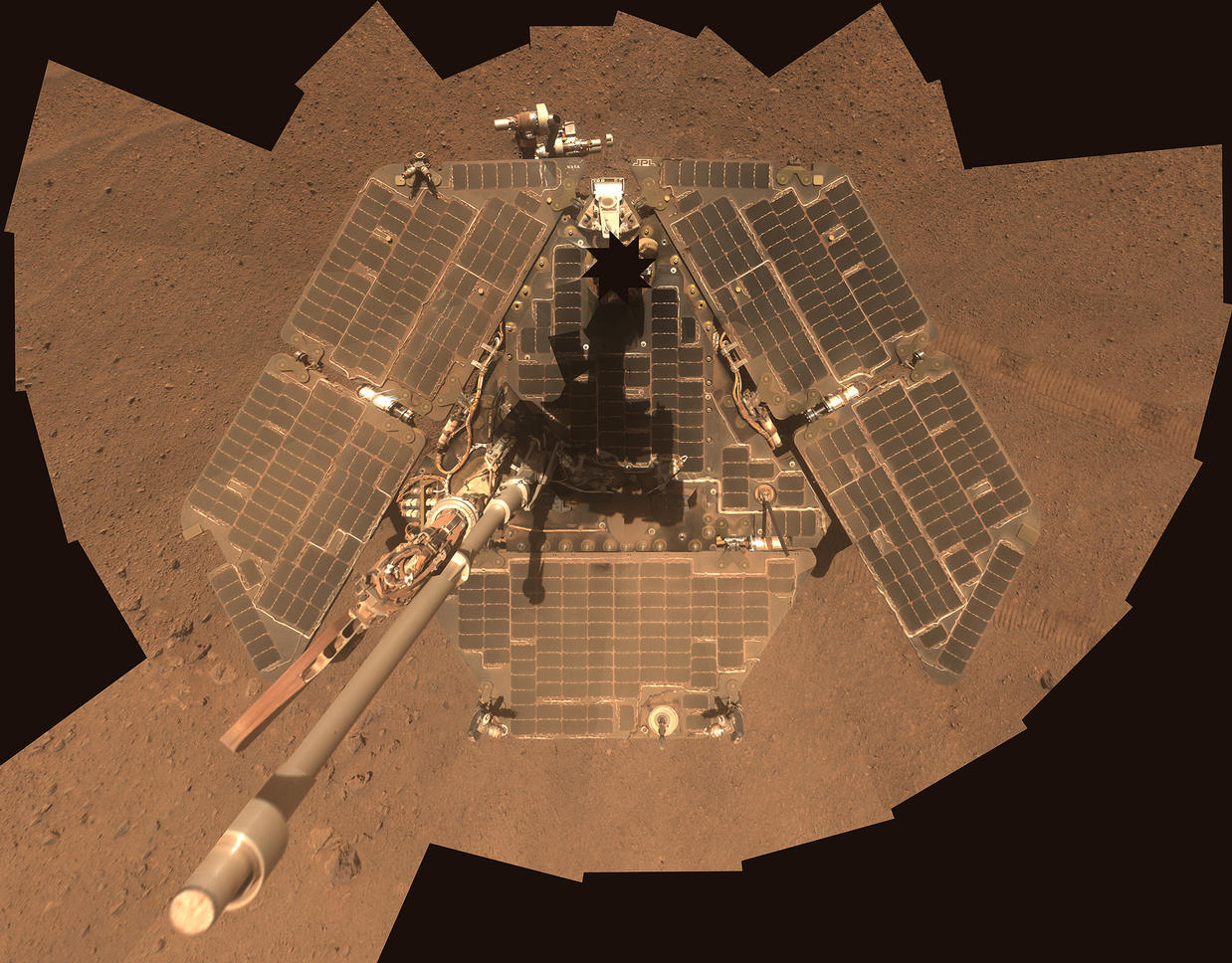 solar panels on rover seen from above