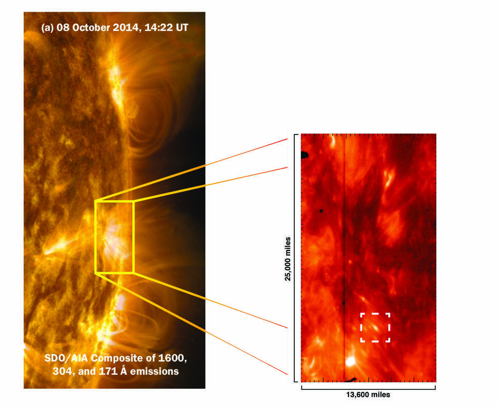 close-up of sun's surface with tadpole-shaped features labeled