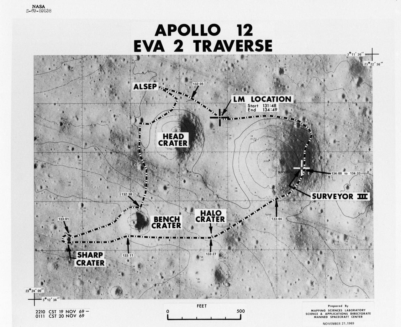 traverse map with paths and craters labeled 