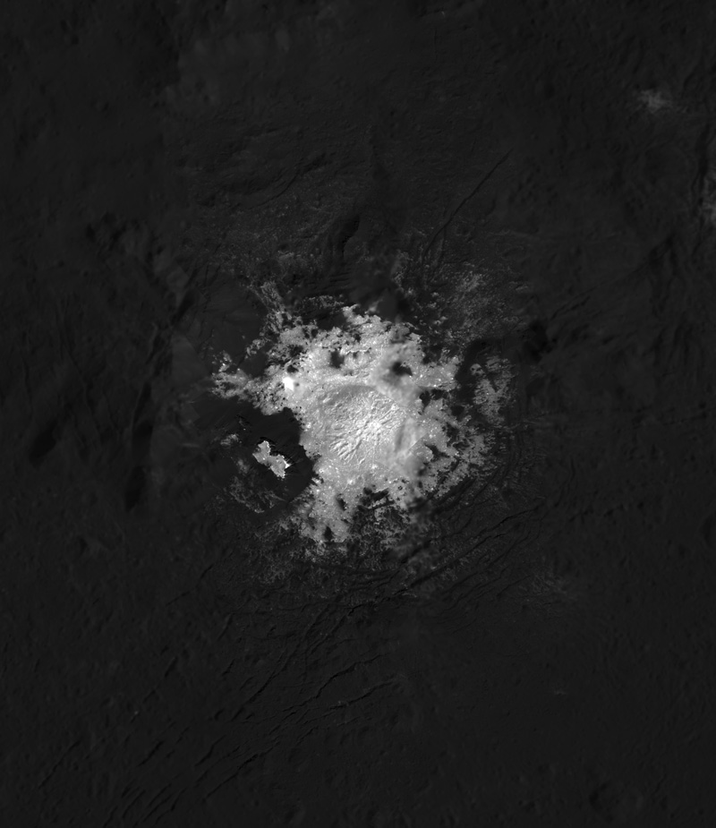 Bright material in crater on Ceres.
