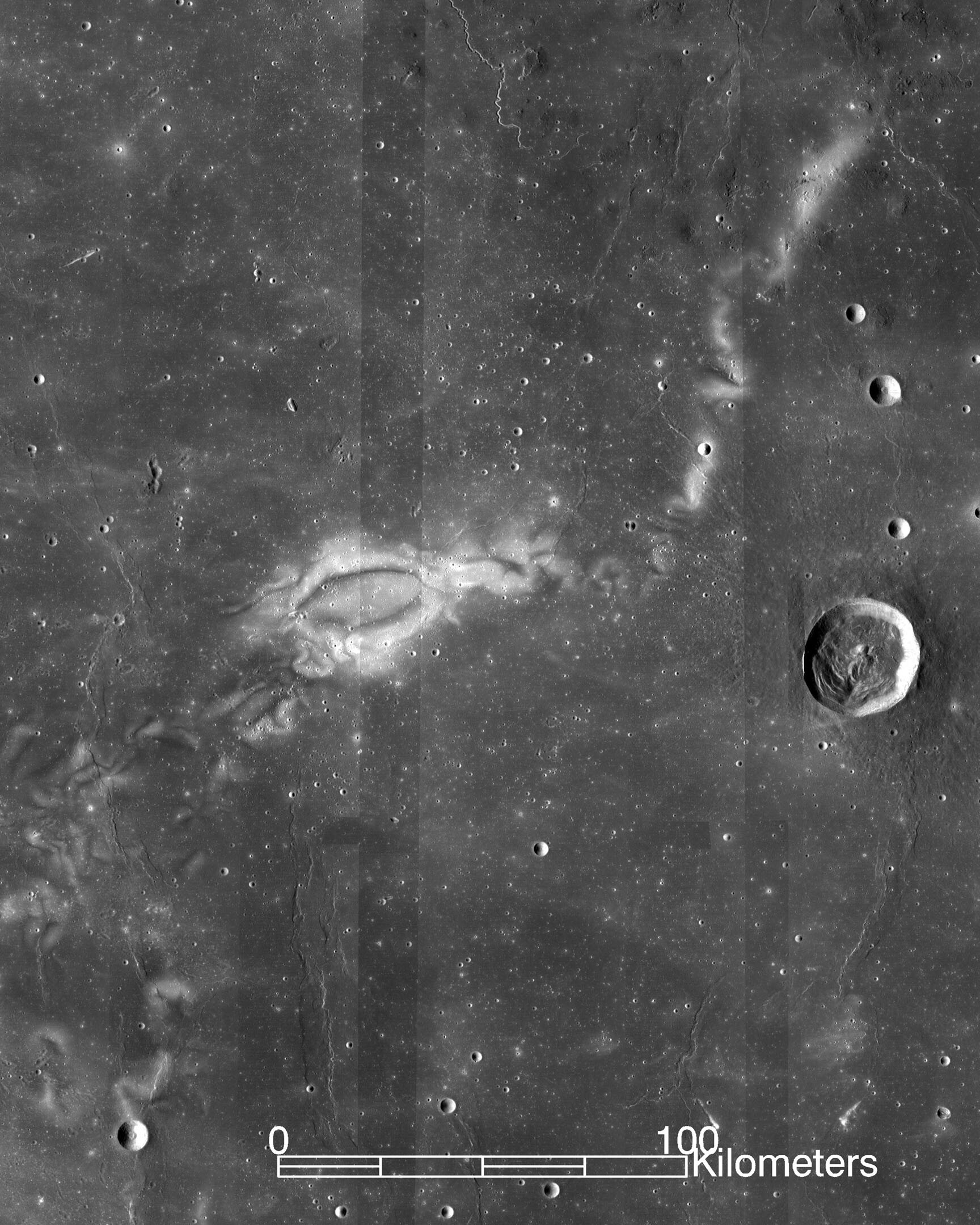 Light and dark marks on the Moon.