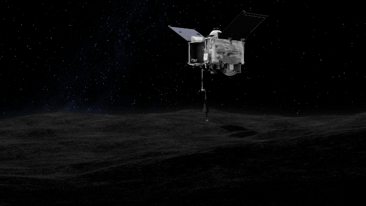 Animation of spacecraft collecting asteroid samples.