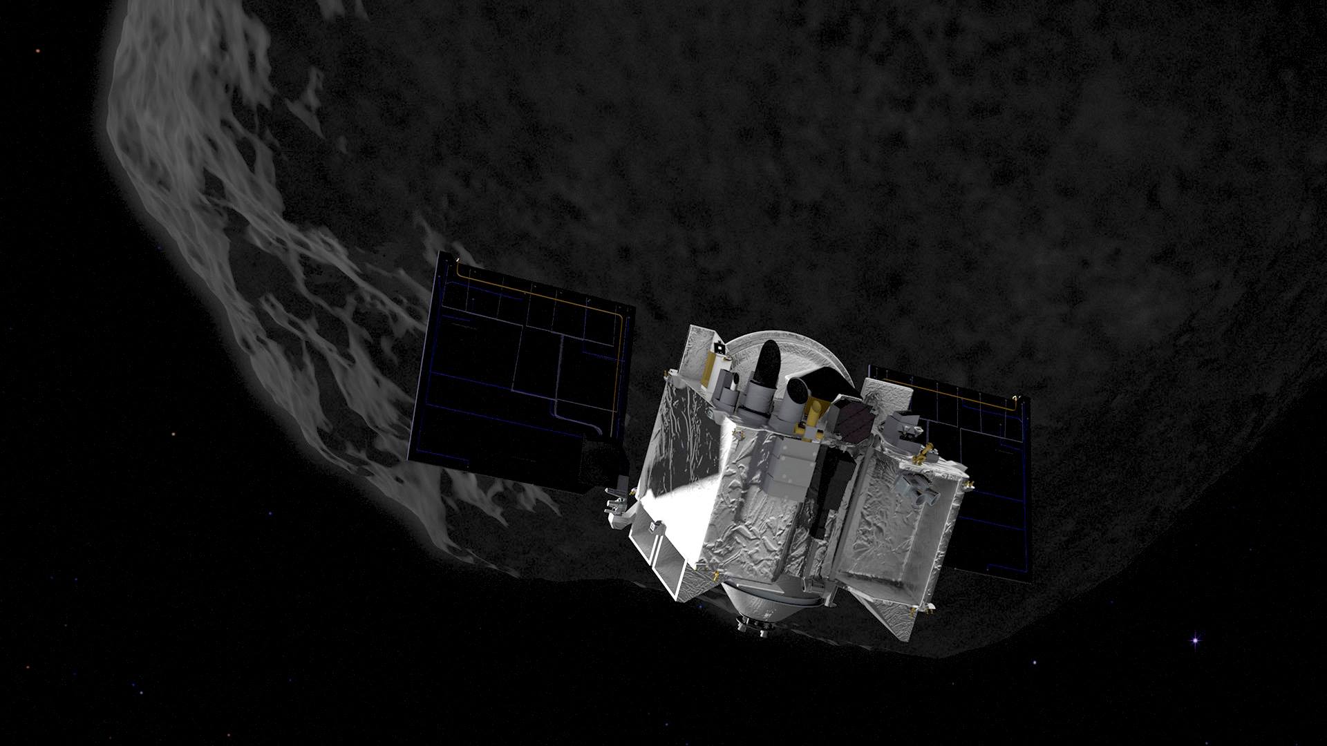 Illustration of spacecraft at asteroid.