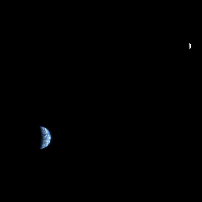 earth and moon together from a great distance