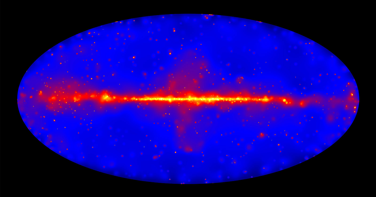 Band of bright red light representing high energy concentrations in our galaxy.