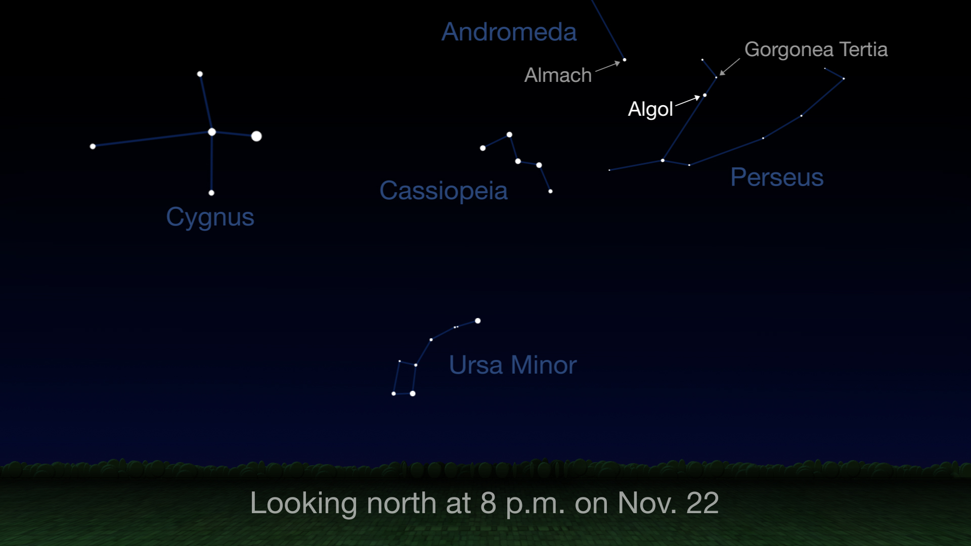 Chart showing Algol in relation to other northern constellations.