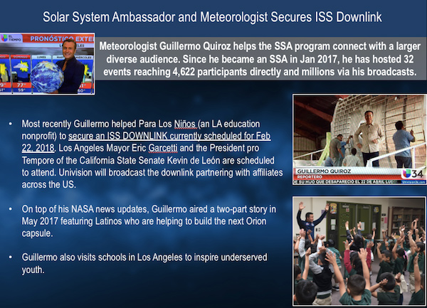 screenshot of slide titled SSA and Meteorologist Secures ISS Downlink