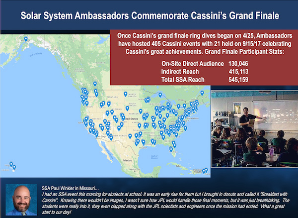 screenshot of slide titled Solar System Ambassadors Commemorate Cassini's Grand Finale