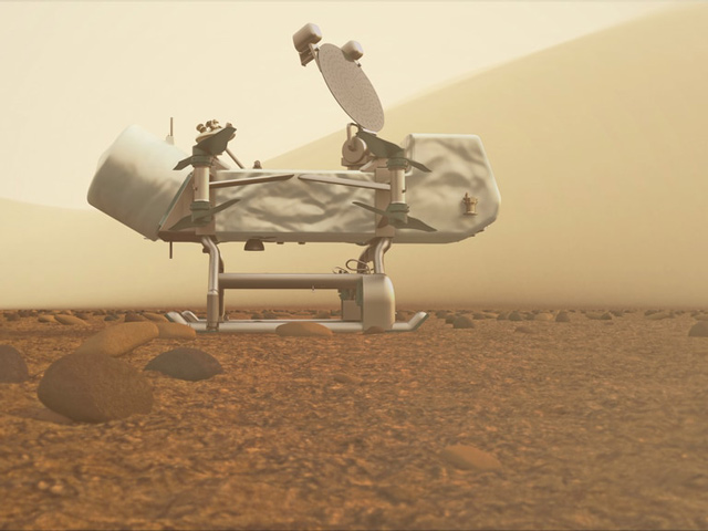 Image of Dragonfly spacecraft on Titan