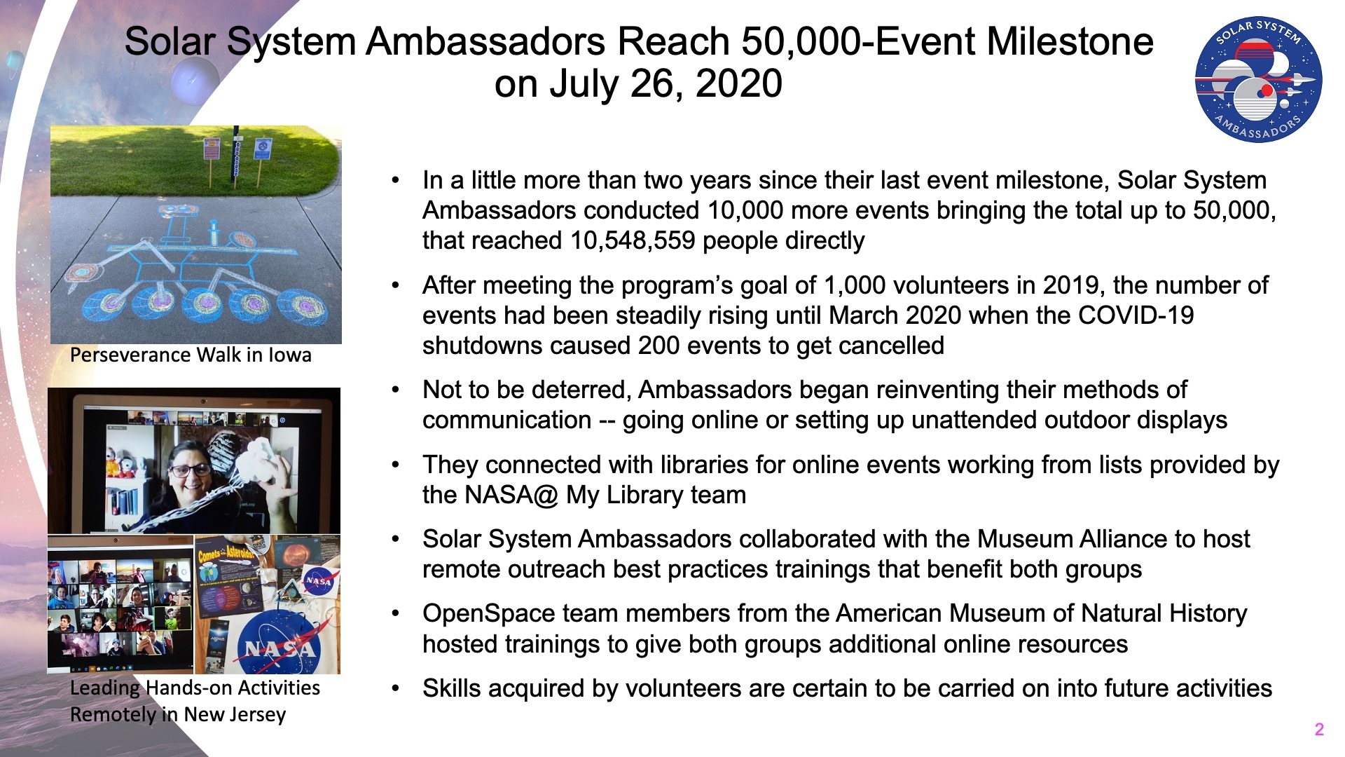 slide of PowerPoint for SSA 50,000-event milestone
