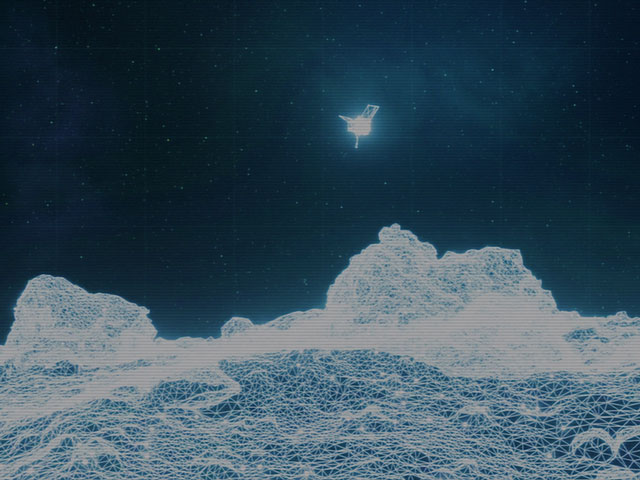 illustration of ORIRIS-REx above surface of asteroid